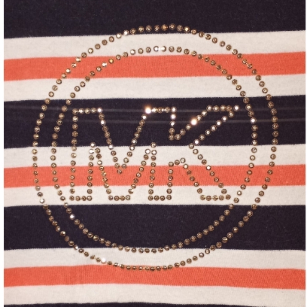 michael Kors Red White & Blue striped womens tee shirt Large rhinestone EUC - Picture 3 of 3